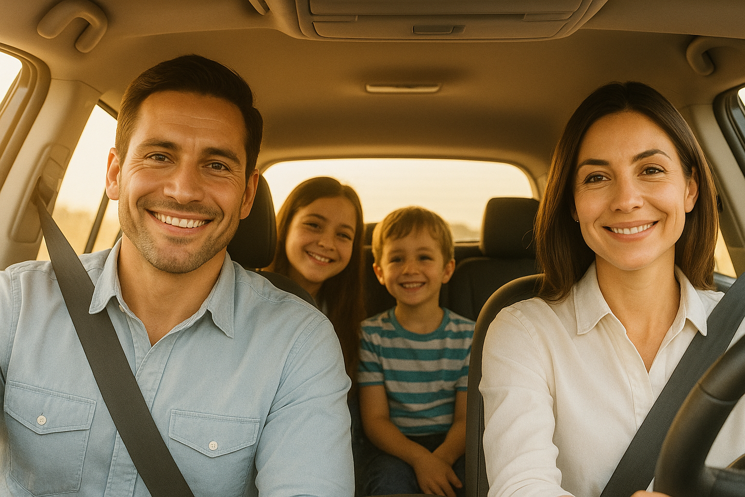 Familia en automóvil asegurado